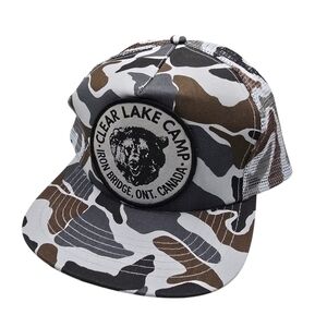 Clear Lake Camp Ontario Canada Gray Camouflage Mesh Snapback Trucker Hat